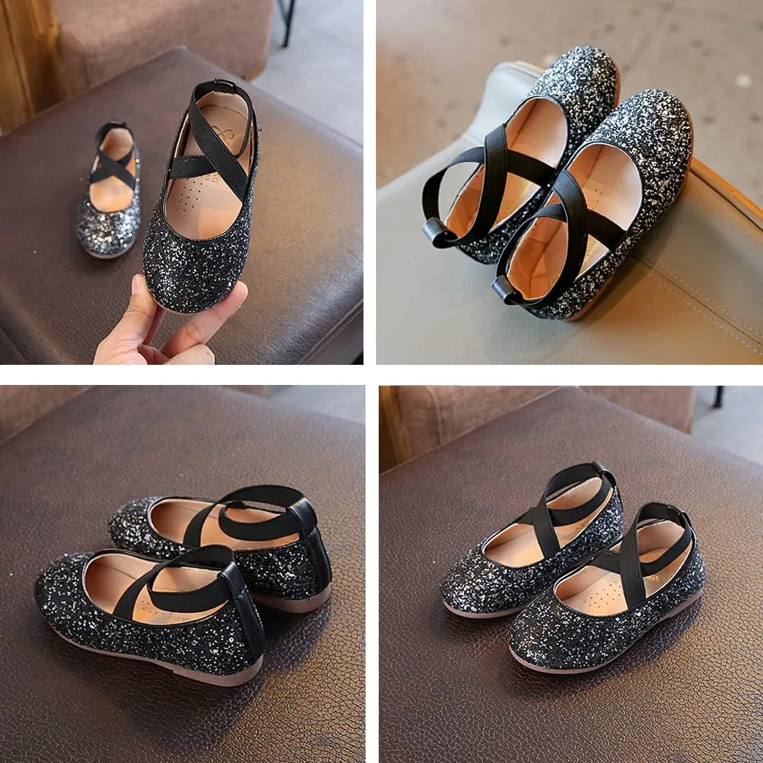 YIBLBOX Girl's Glitter Ballet Flats Ballerina Mary Jane Princess Wedding Dress Shoes Sparkle Dress up Shoes