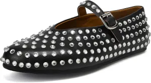 Yishaweiqi Crystal Rhinestone Flats for Women Buckle Strap Mary Jane Flats Glitter Studded Ballet Flats Comfortable Round Toe Casual Ballerina Dress Shoes