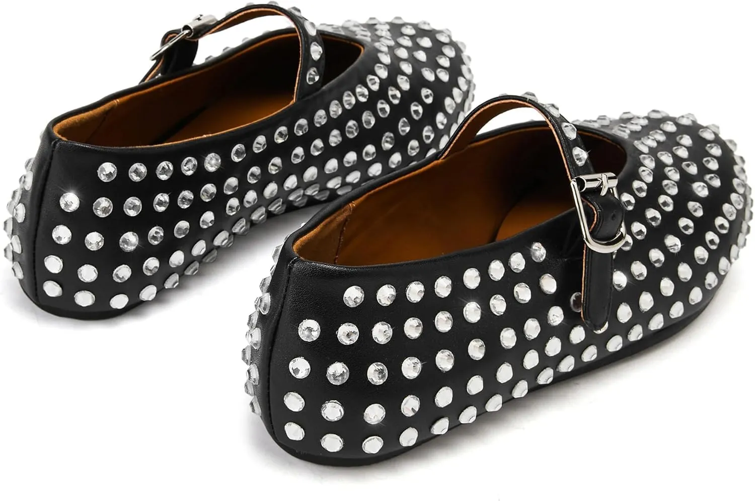 Yishaweiqi Crystal Rhinestone Flats for Women Buckle Strap Mary Jane Flats Glitter Studded Ballet Flats Comfortable Round Toe Casual Ballerina Dress Shoes