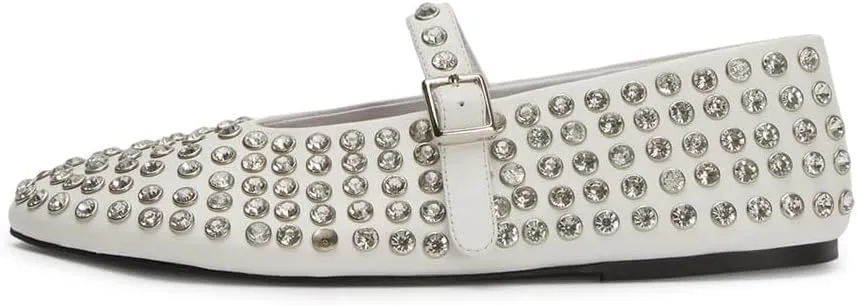 Yishaweiqi Crystal Rhinestone Flats for Women Buckle Strap Mary Jane Flats Glitter Studded Ballet Flats Comfortable Round Toe Casual Ballerina Dress Shoes