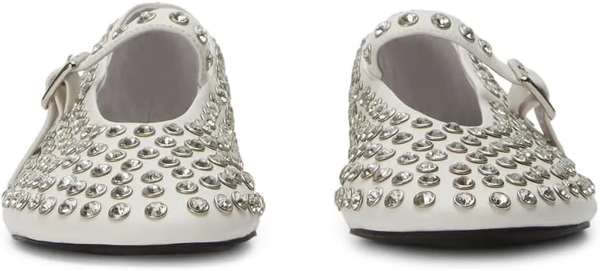 Yishaweiqi Crystal Rhinestone Flats for Women Buckle Strap Mary Jane Flats Glitter Studded Ballet Flats Comfortable Round Toe Casual Ballerina Dress Shoes
