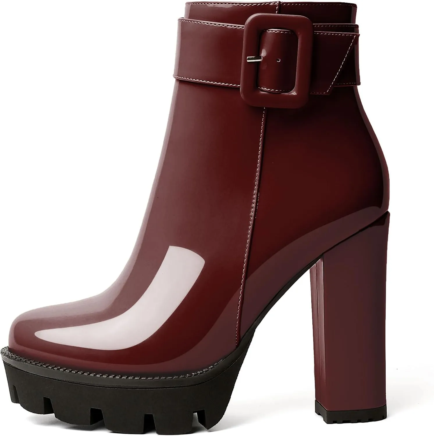 YODEKS Chunky Heel Boots For Women Platform High Heel Boots Dress Ankle Boots Round Toe Lug Sole Short Boots Side Zipper Winter Booties