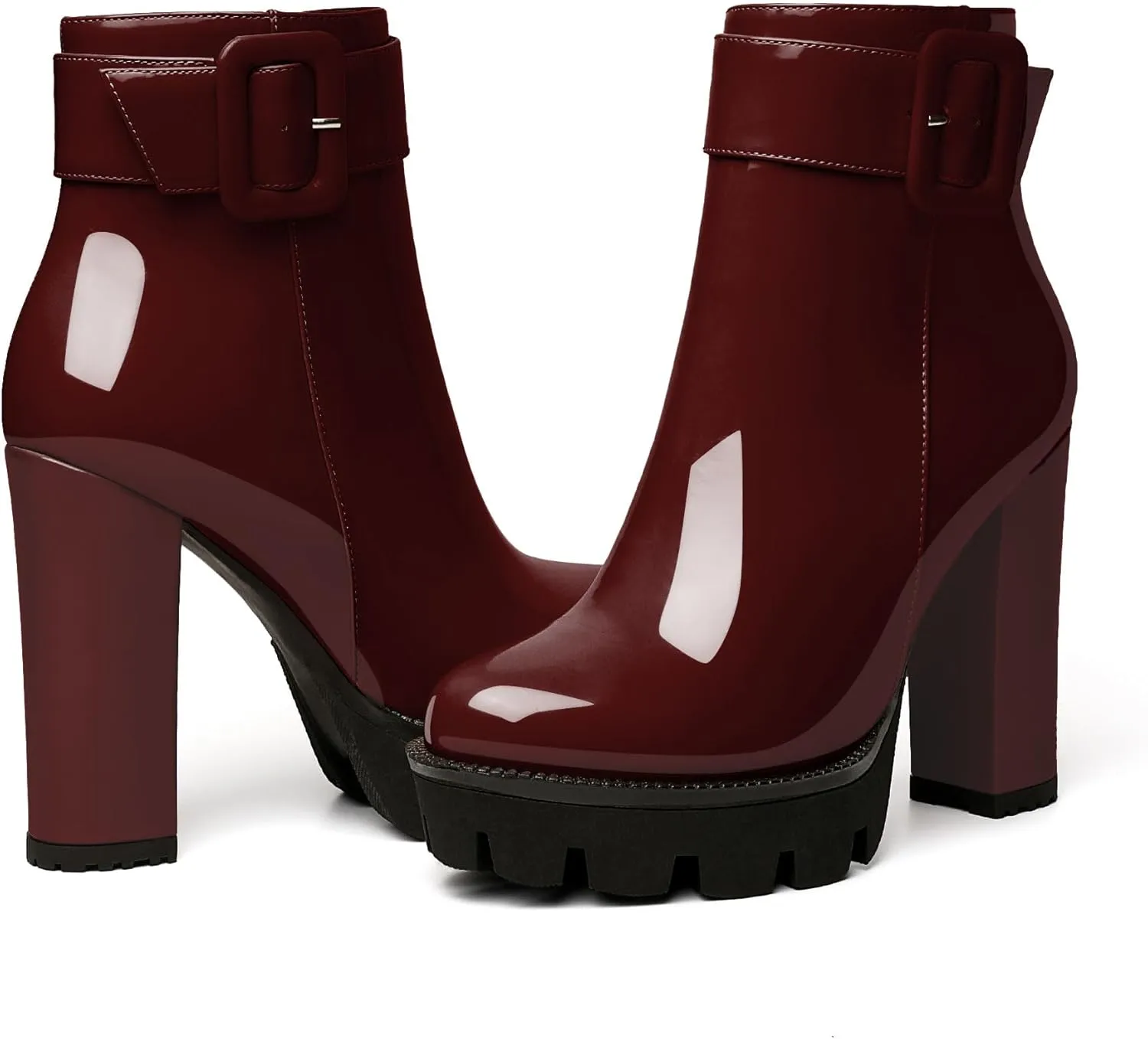 YODEKS Chunky Heel Boots For Women Platform High Heel Boots Dress Ankle Boots Round Toe Lug Sole Short Boots Side Zipper Winter Booties
