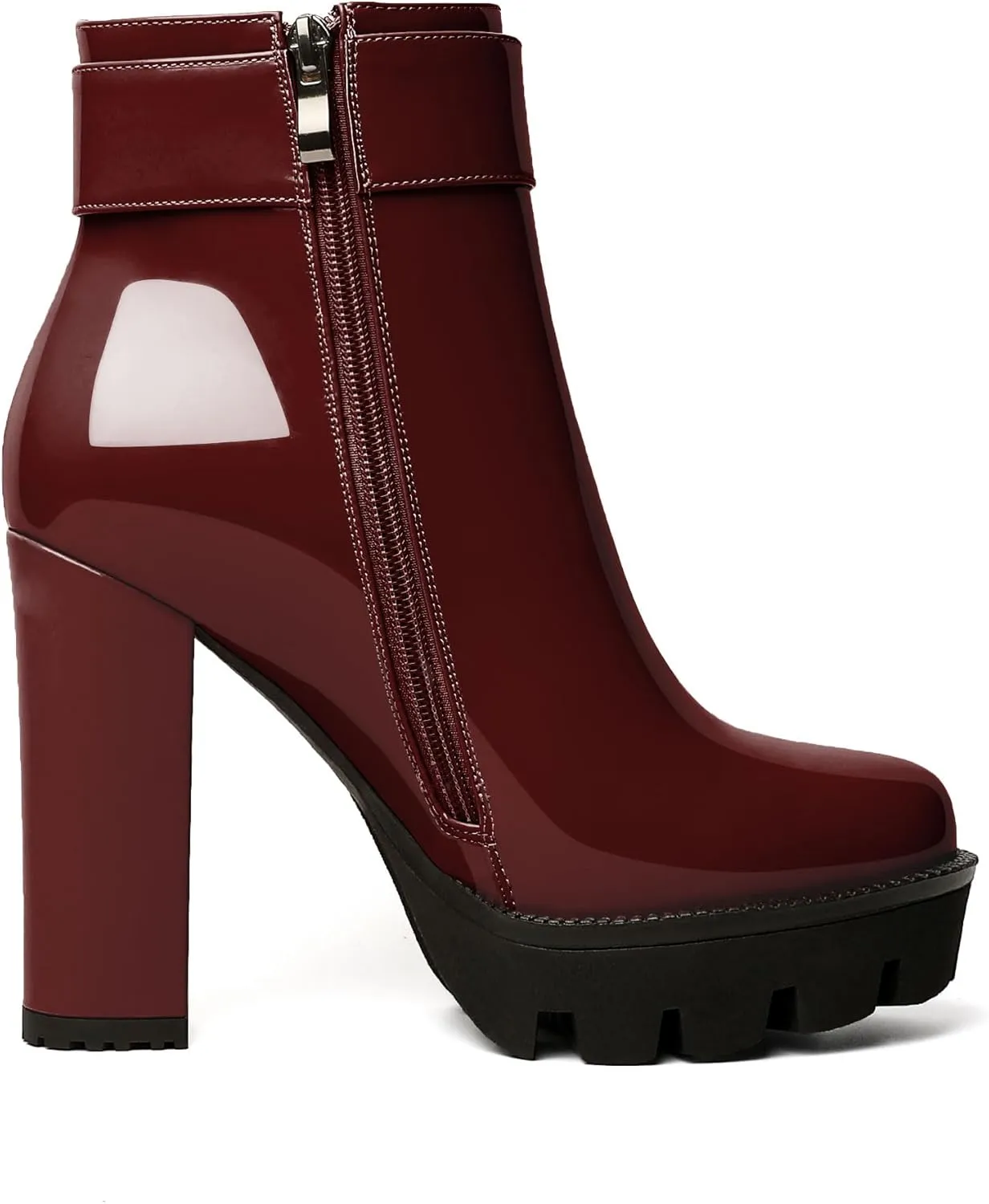 YODEKS Chunky Heel Boots For Women Platform High Heel Boots Dress Ankle Boots Round Toe Lug Sole Short Boots Side Zipper Winter Booties