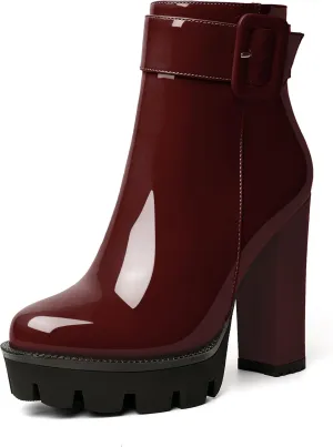 YODEKS Chunky Heel Boots For Women Platform High Heel Boots Dress Ankle Boots Round Toe Lug Sole Short Boots Side Zipper Winter Booties
