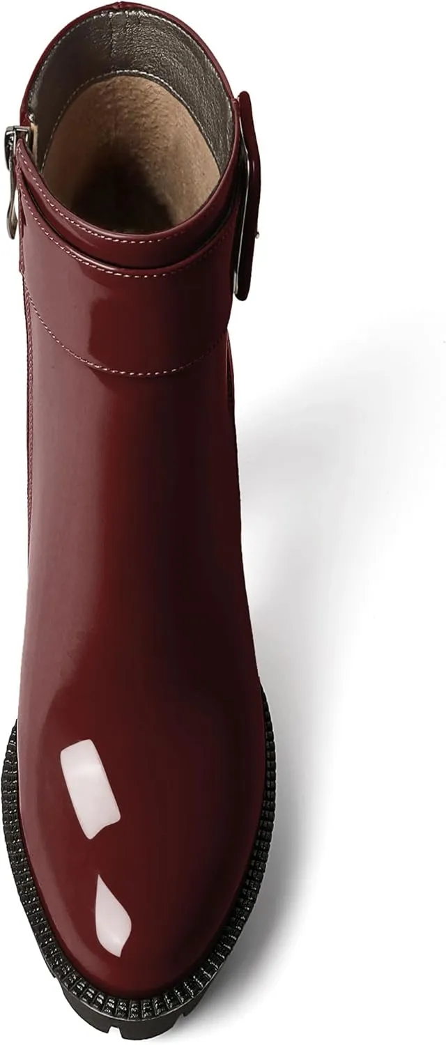 YODEKS Chunky Heel Boots For Women Platform High Heel Boots Dress Ankle Boots Round Toe Lug Sole Short Boots Side Zipper Winter Booties