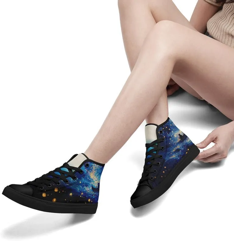 Yoga Printed High-Top Canvas Shoes for Women Unisex Fashion Lace Up Sneakers Casual Walking Tennis Trainer for Girls