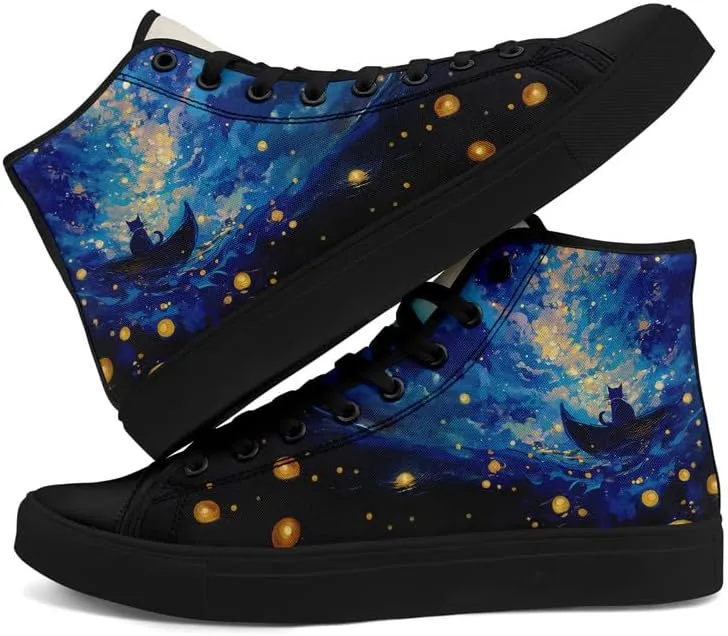 Yoga Printed High-Top Canvas Shoes for Women Unisex Fashion Lace Up Sneakers Casual Walking Tennis Trainer for Girls