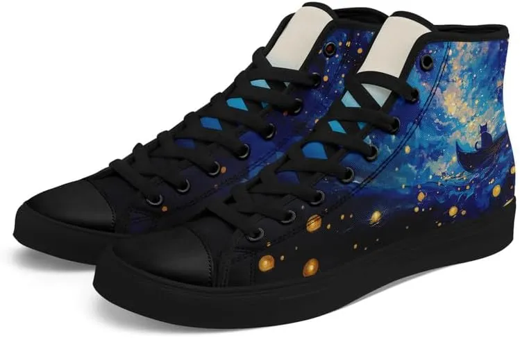 Yoga Printed High-Top Canvas Shoes for Women Unisex Fashion Lace Up Sneakers Casual Walking Tennis Trainer for Girls