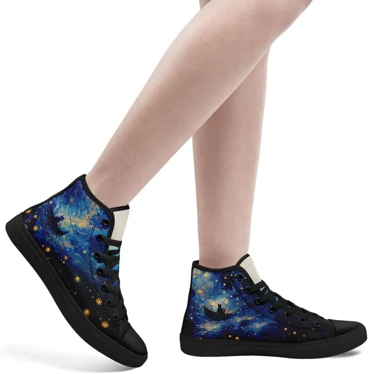 Yoga Printed High-Top Canvas Shoes for Women Unisex Fashion Lace Up Sneakers Casual Walking Tennis Trainer for Girls