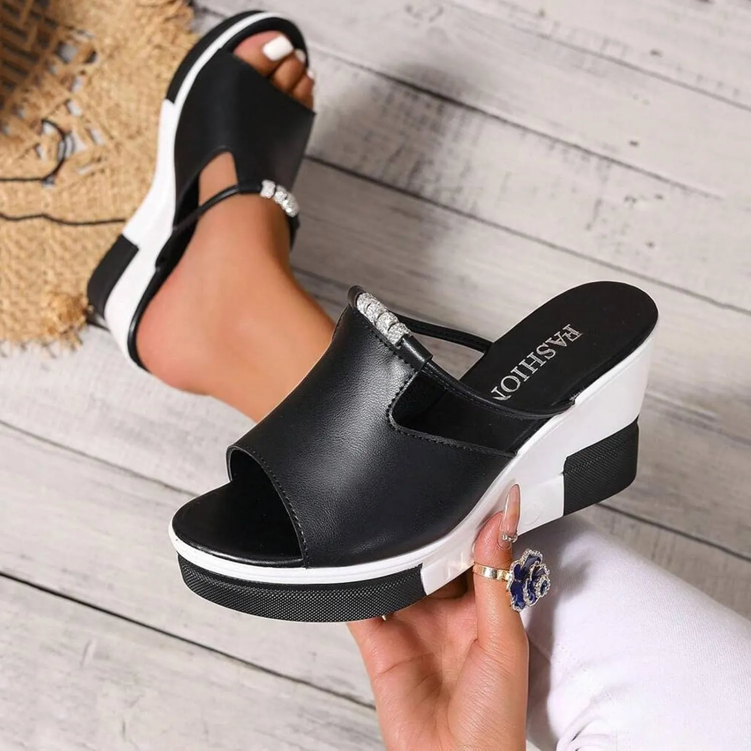 ZSpzx Platform Sandals for Women Wedges Dressy Summer Beach Comfortable Cute Shoes Casual Women's Heels Open Toe Slip On Mules Wedge Womens Slides Fashion Prom Slippers Retro Dress Bohe Ankle Sandal