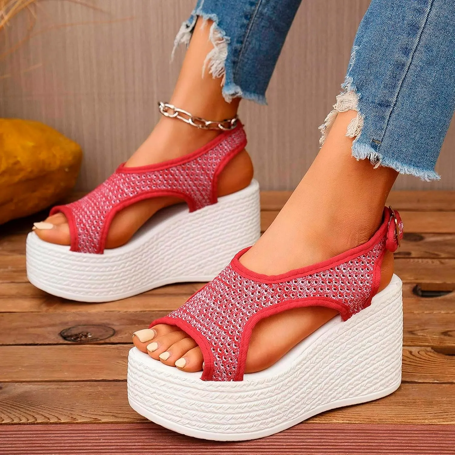 ZSpzx Women's Platform Wedge Sandals, Comfortable Open Toe Casual Dressy Summer Shoes Sandals for Women Wedges Heels Beach Cute Slip On Mules Womens Slides Dress Bohe Ankle Sandal for Daily Wear