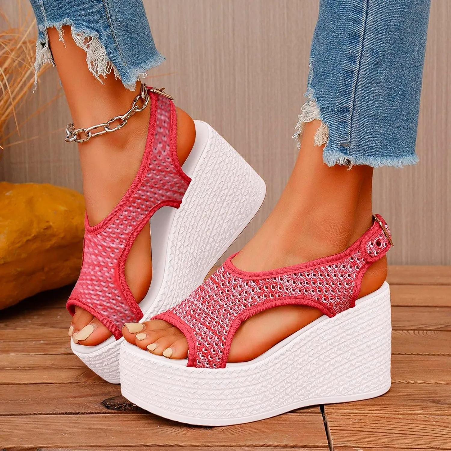 ZSpzx Women's Platform Wedge Sandals, Comfortable Open Toe Casual Dressy Summer Shoes Sandals for Women Wedges Heels Beach Cute Slip On Mules Womens Slides Dress Bohe Ankle Sandal for Daily Wear