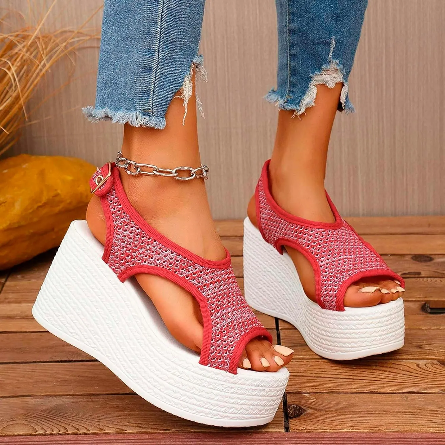ZSpzx Women's Platform Wedge Sandals, Comfortable Open Toe Casual Dressy Summer Shoes Sandals for Women Wedges Heels Beach Cute Slip On Mules Womens Slides Dress Bohe Ankle Sandal for Daily Wear